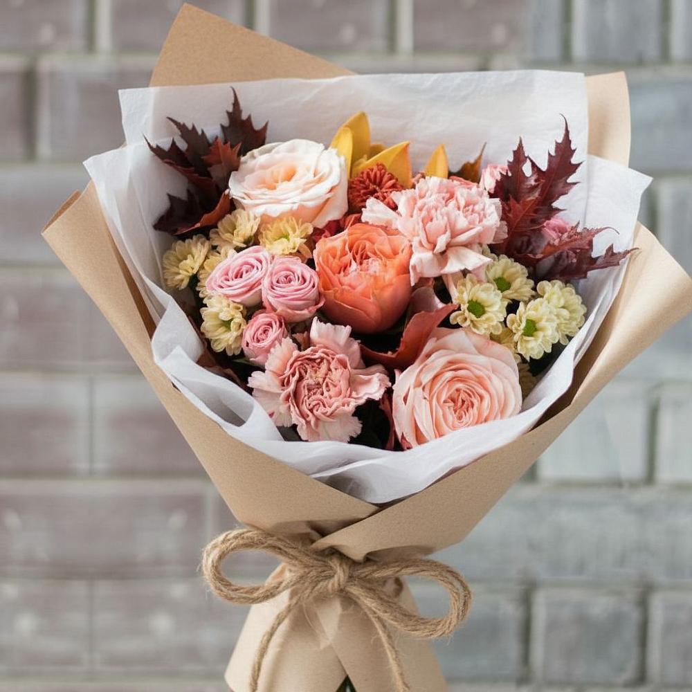 Букет цветов из: Гвоздики, Хризантемы и Розы в Красном Балтийце