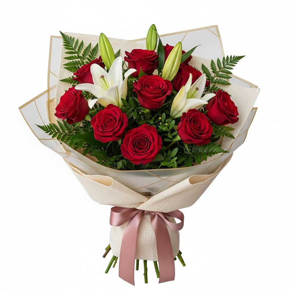 Букет цветов из: Лилии и Розы в Красном Балтийце