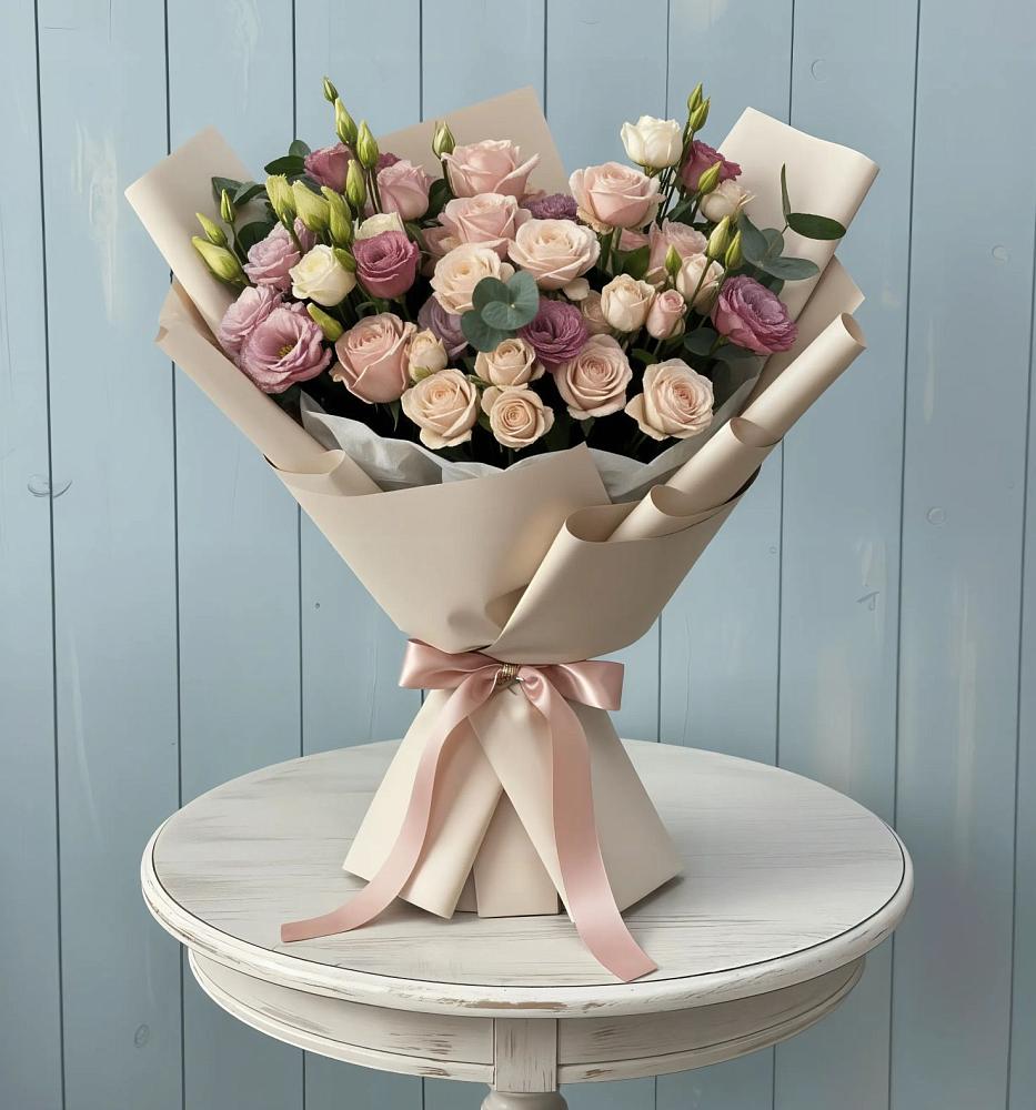 Букет цветов из: Розы и Лизиантусы в Красном Балтийце