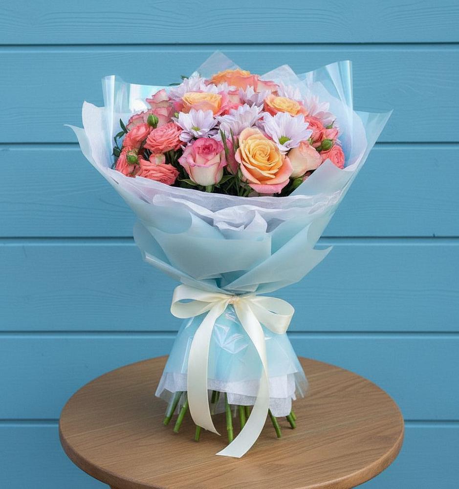 Букет цветов из: Хризантемы и Розы в Красном Балтийце